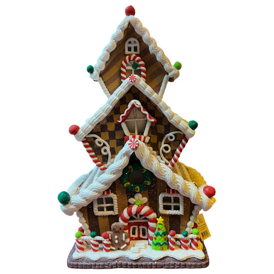 13"H B/O Lighted Holiday Gingerbread House