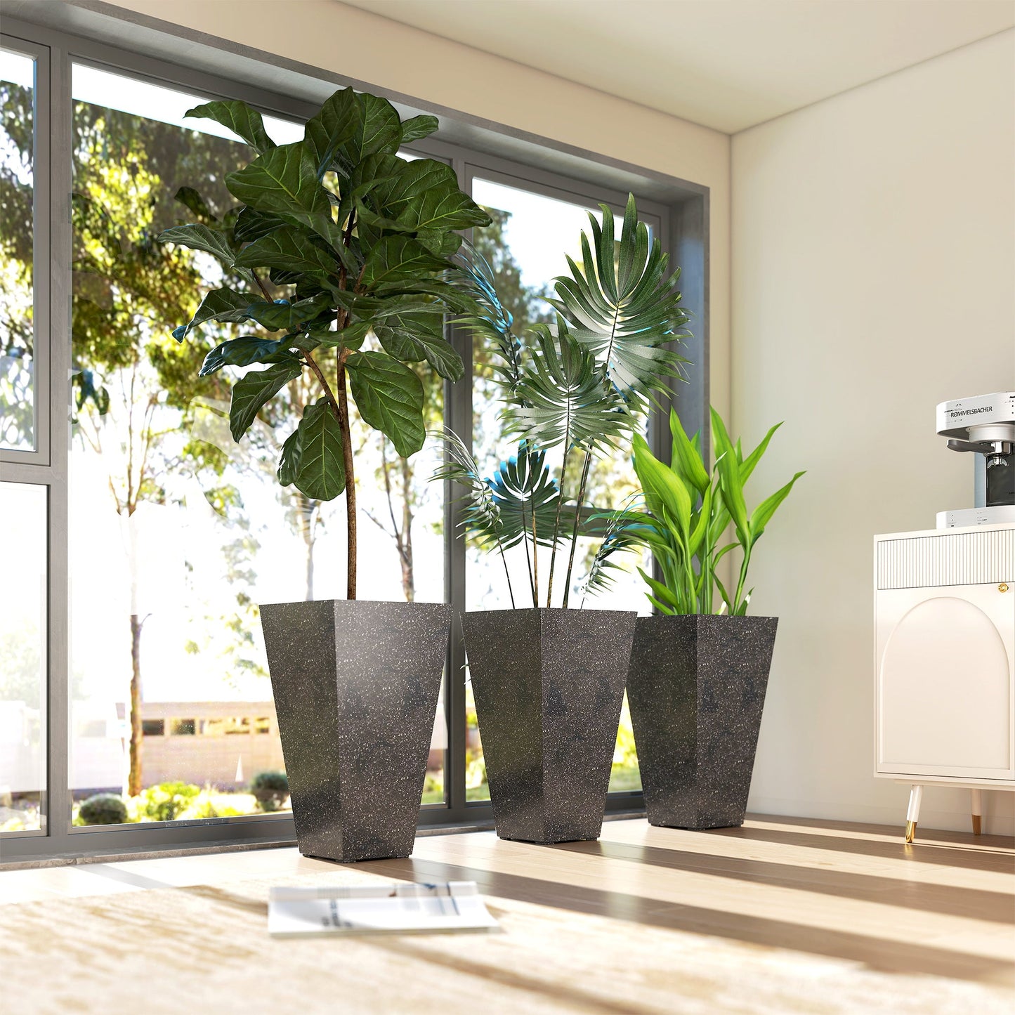 Outsunny 28" Tall Planters - Set of 3 Plastic Flower Pots
