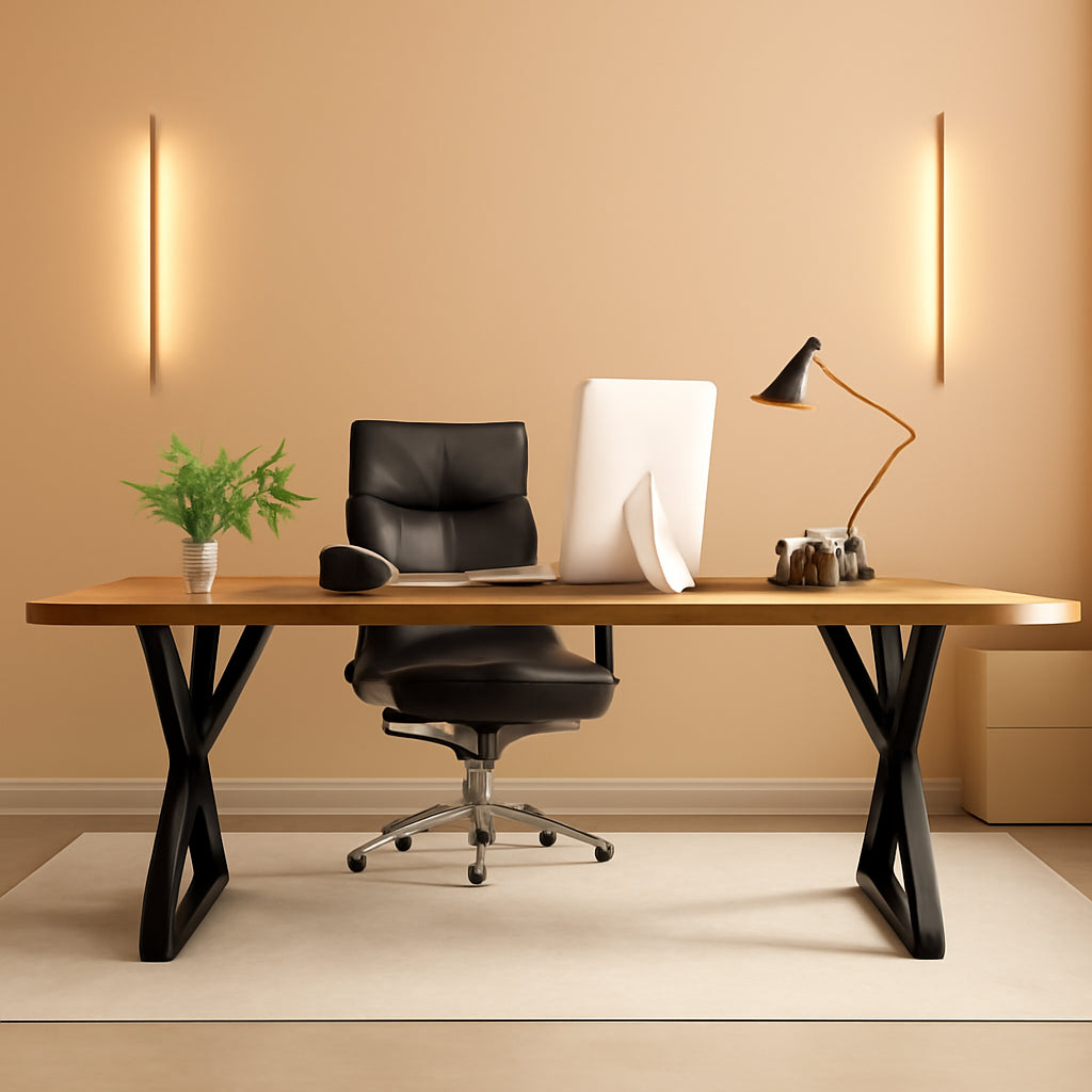 70.8 Inch Executive Desk Light Walnut Black Large Computer Office Desk