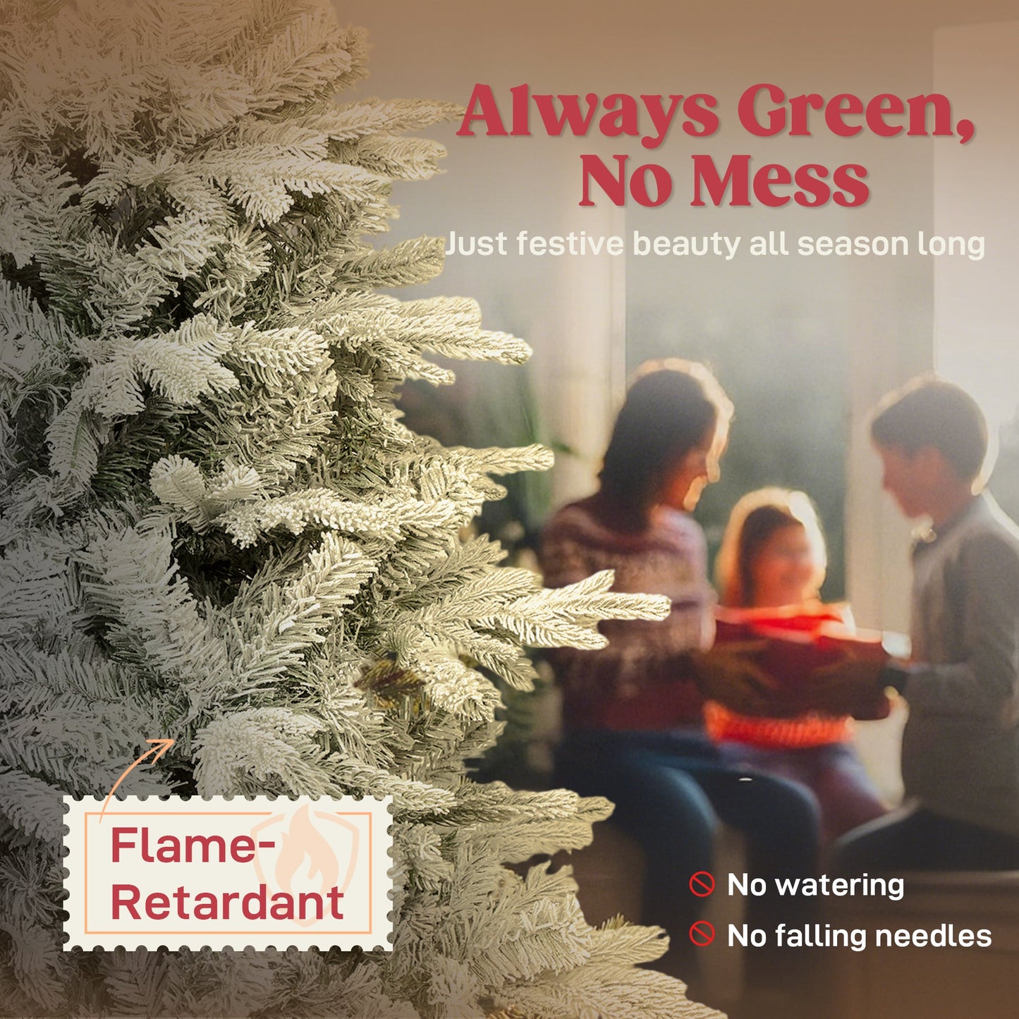 HOMCOM 7.5 ft Frosted Christmas Tree with Realistic Branches