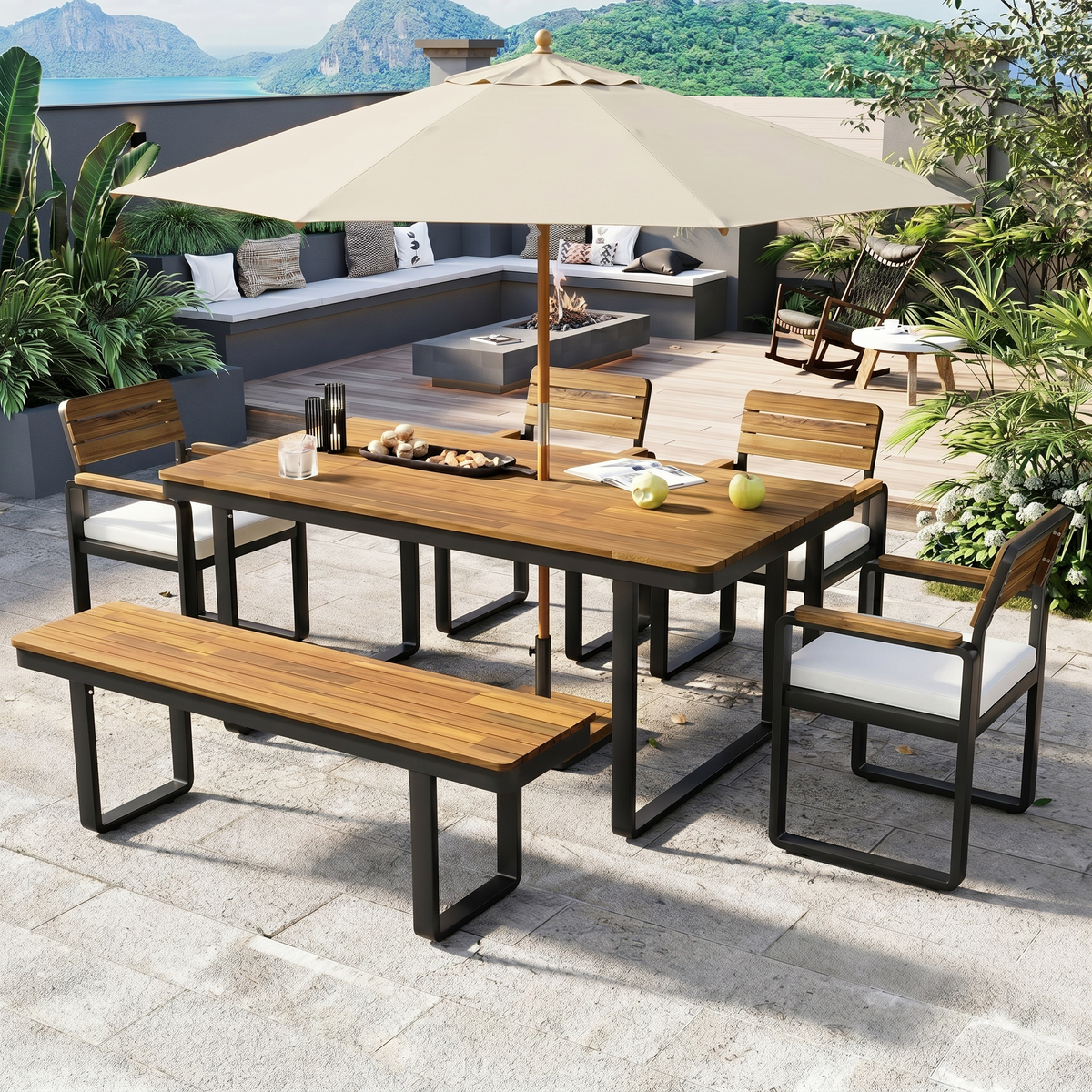 6-Piece Outdoor Dining Set - Acacia Wood