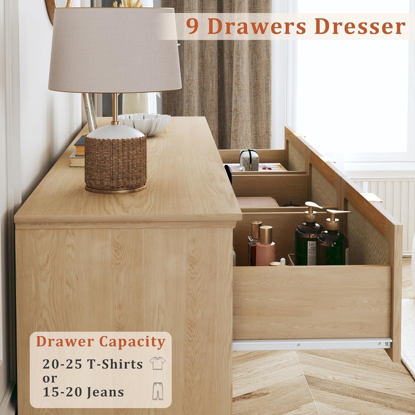 60 Inch SolidOak BohoInspired Dresser With Drawers