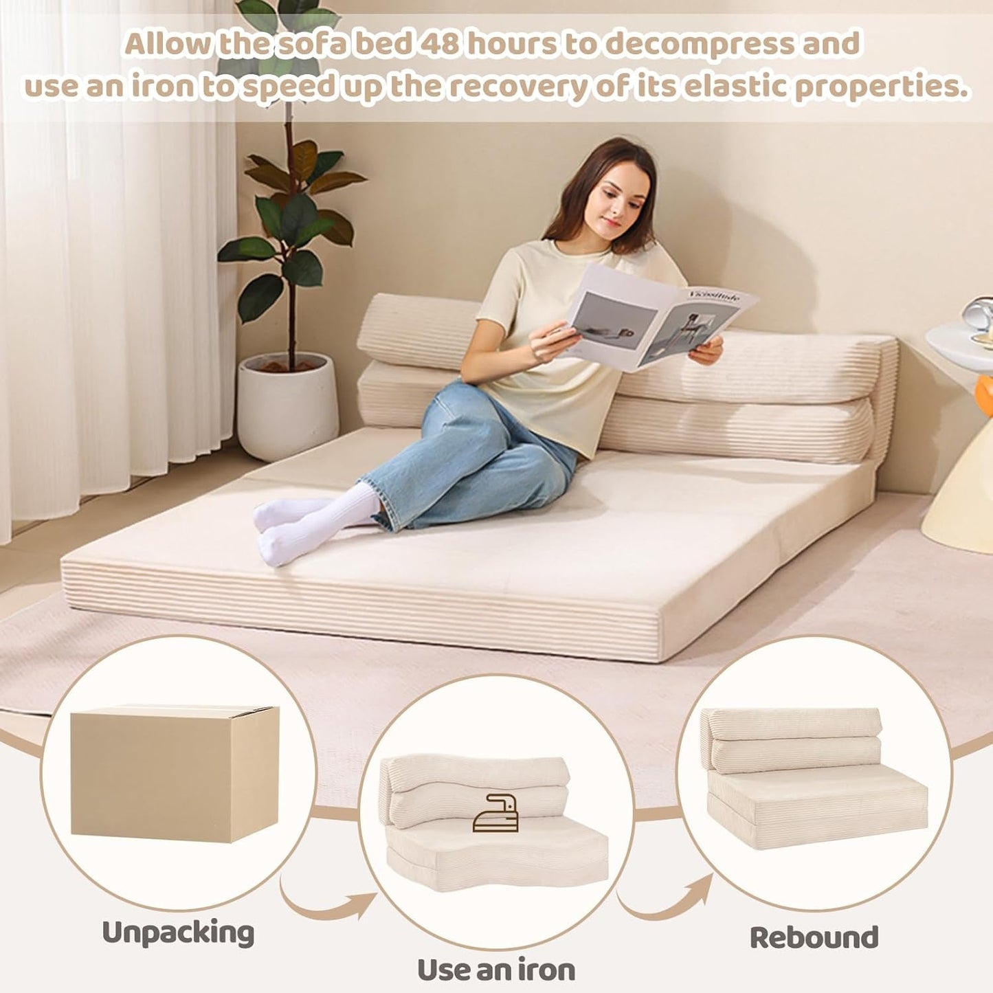 Corduroy Convertible Folding Sofa Bed With Mattress