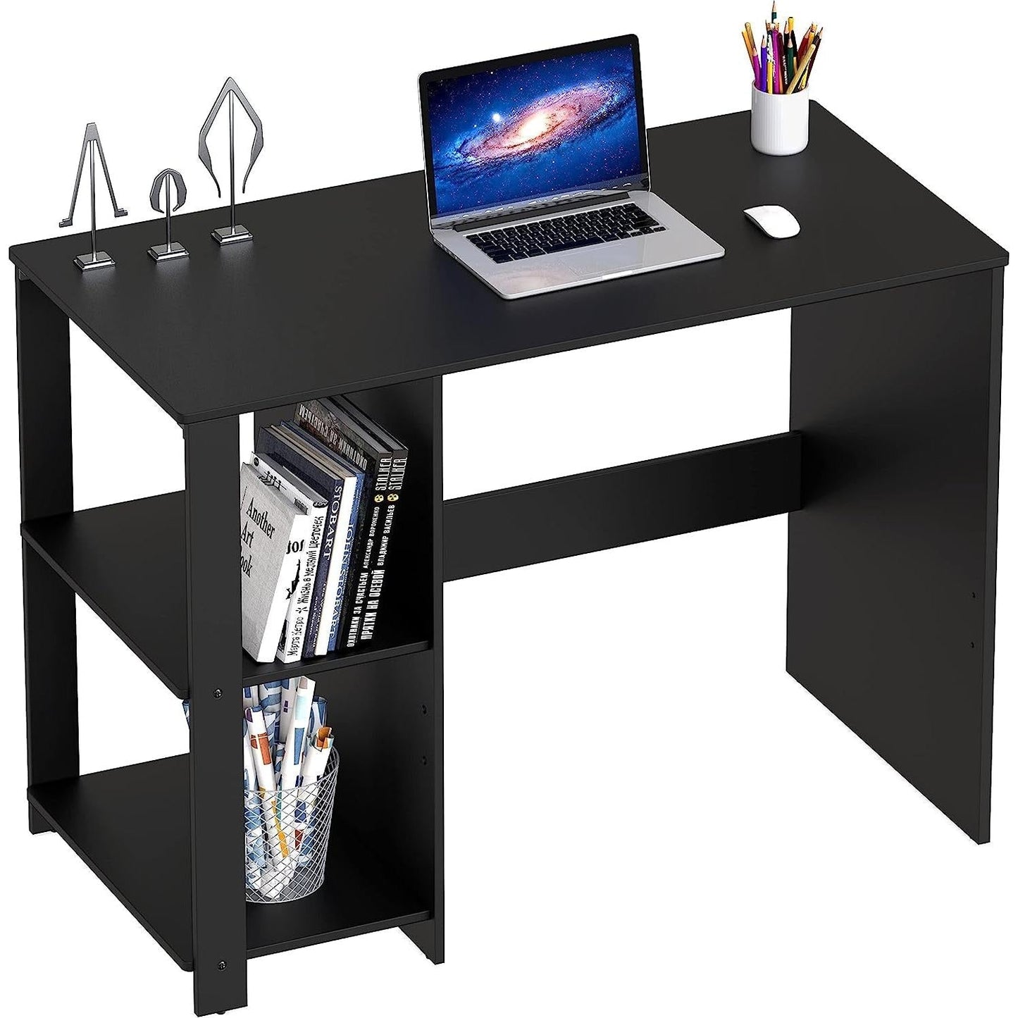 Espresso Finish Home Office Desk With Open Shelves