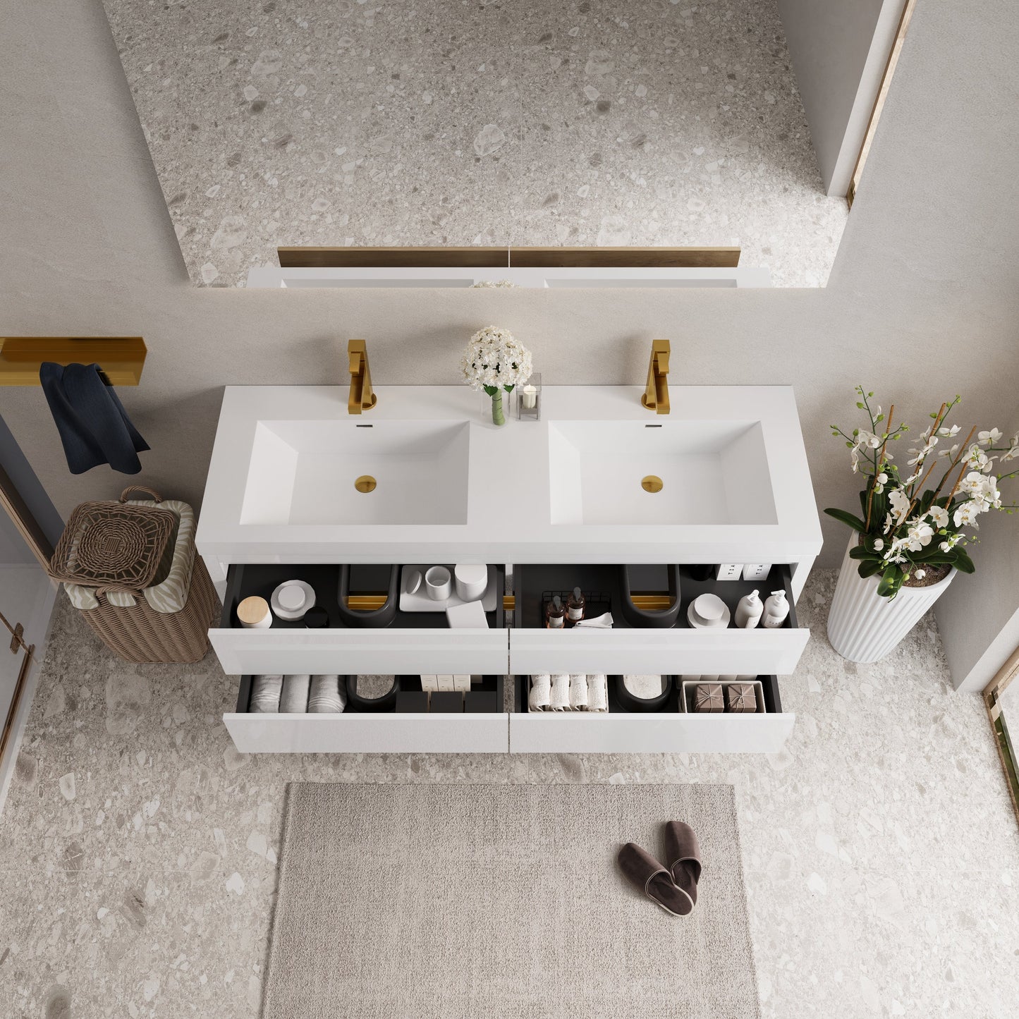 60" Wall-Mounted Bathroom Vanity with Sink