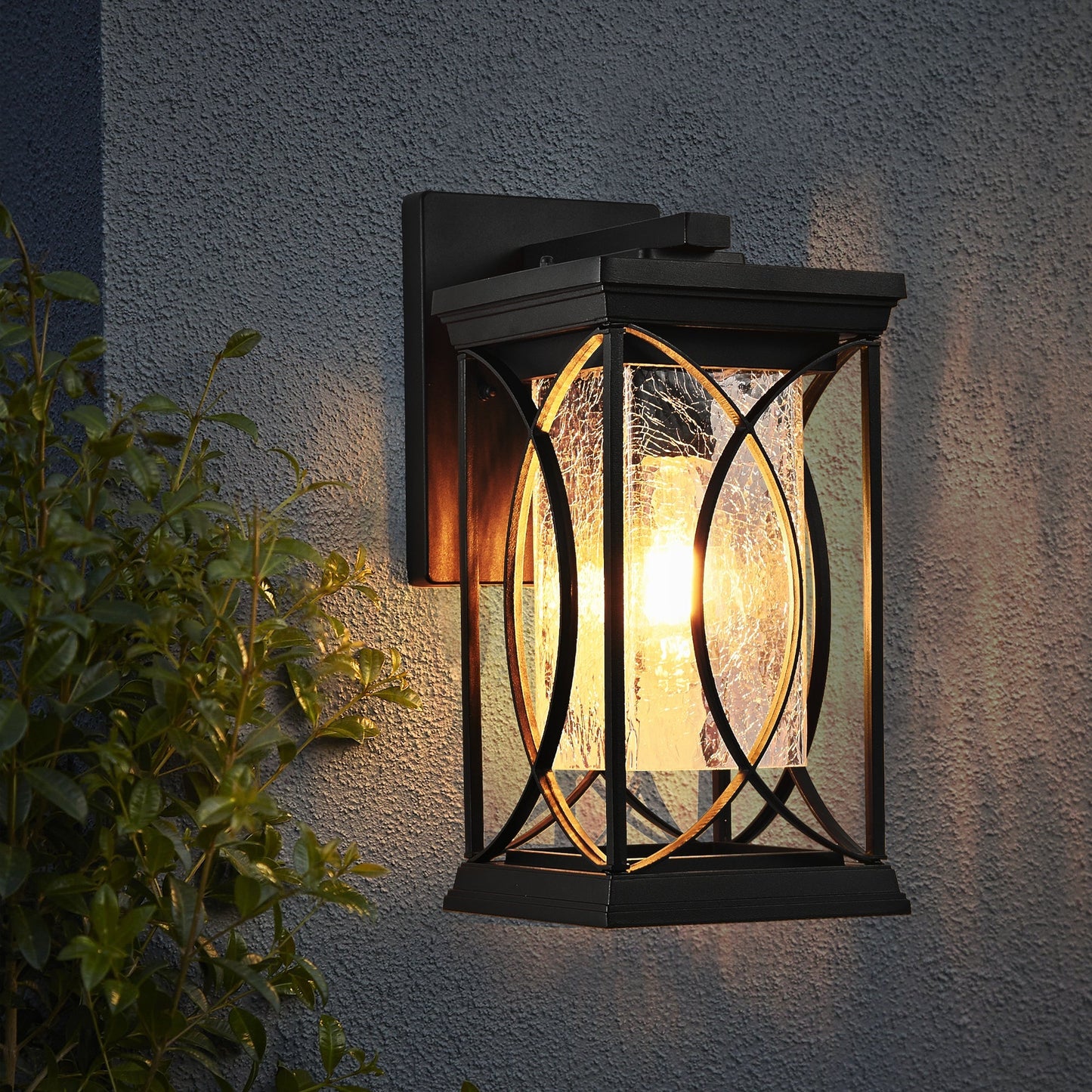 14'(H) Black Outdoor Wall Lantern with Crackled Glass