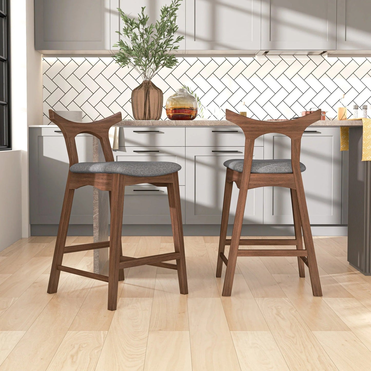 Hester Solid Wood Upholstered Square Bar Chair (Set of 2)