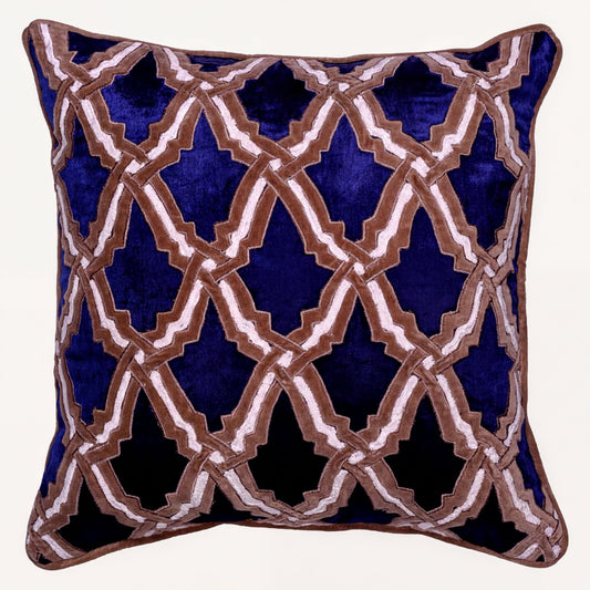 Navy Blue Throw Pillow - Embroidered Linen Cushion Covers Set 18 x 18 Inches
