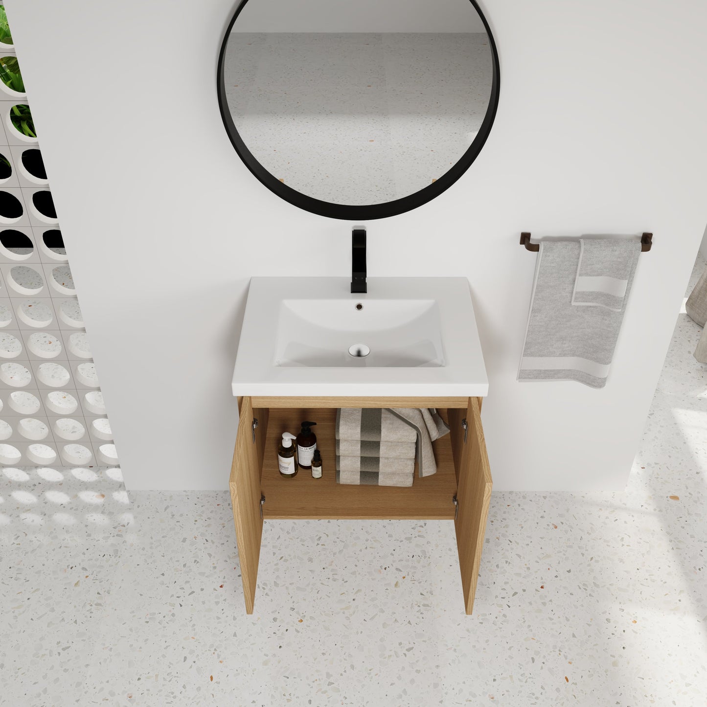 24" Floating Bathroom Vanity with Sink, Light