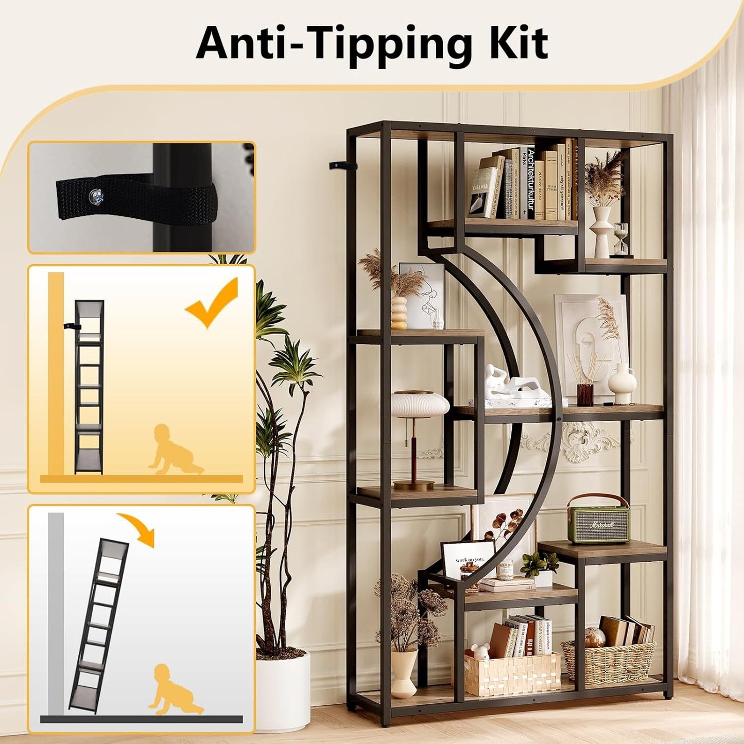 Tall Industrial Bookshelf Set Of 2 Geometric Gray Wash