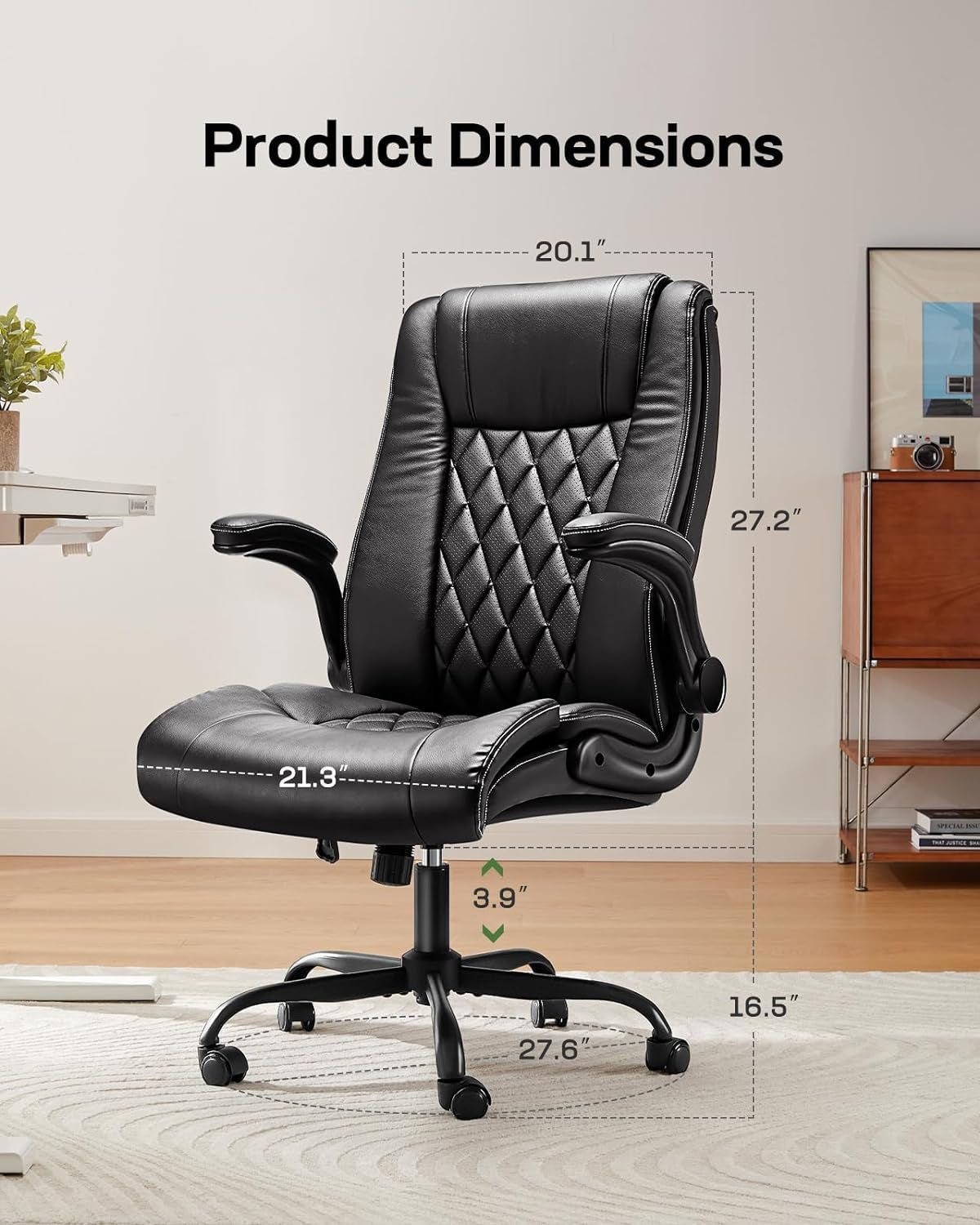 Executive Office Chair With Flip Up Armrests PU Leather Black
