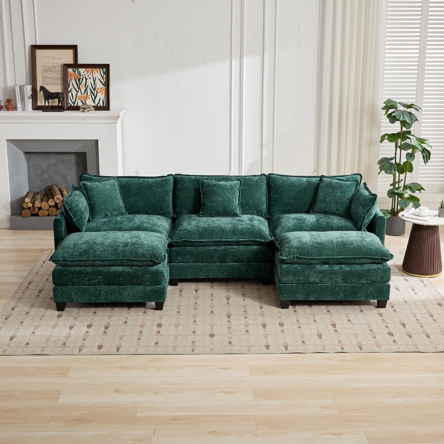 Cloud 3 Seats Sofa (Ottoman is not included) Chenille Fabric in Green