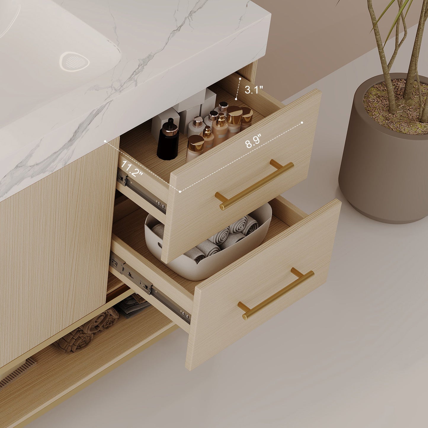 36" Modern Free-Standing Bathroom Vanity with Seamless Sink