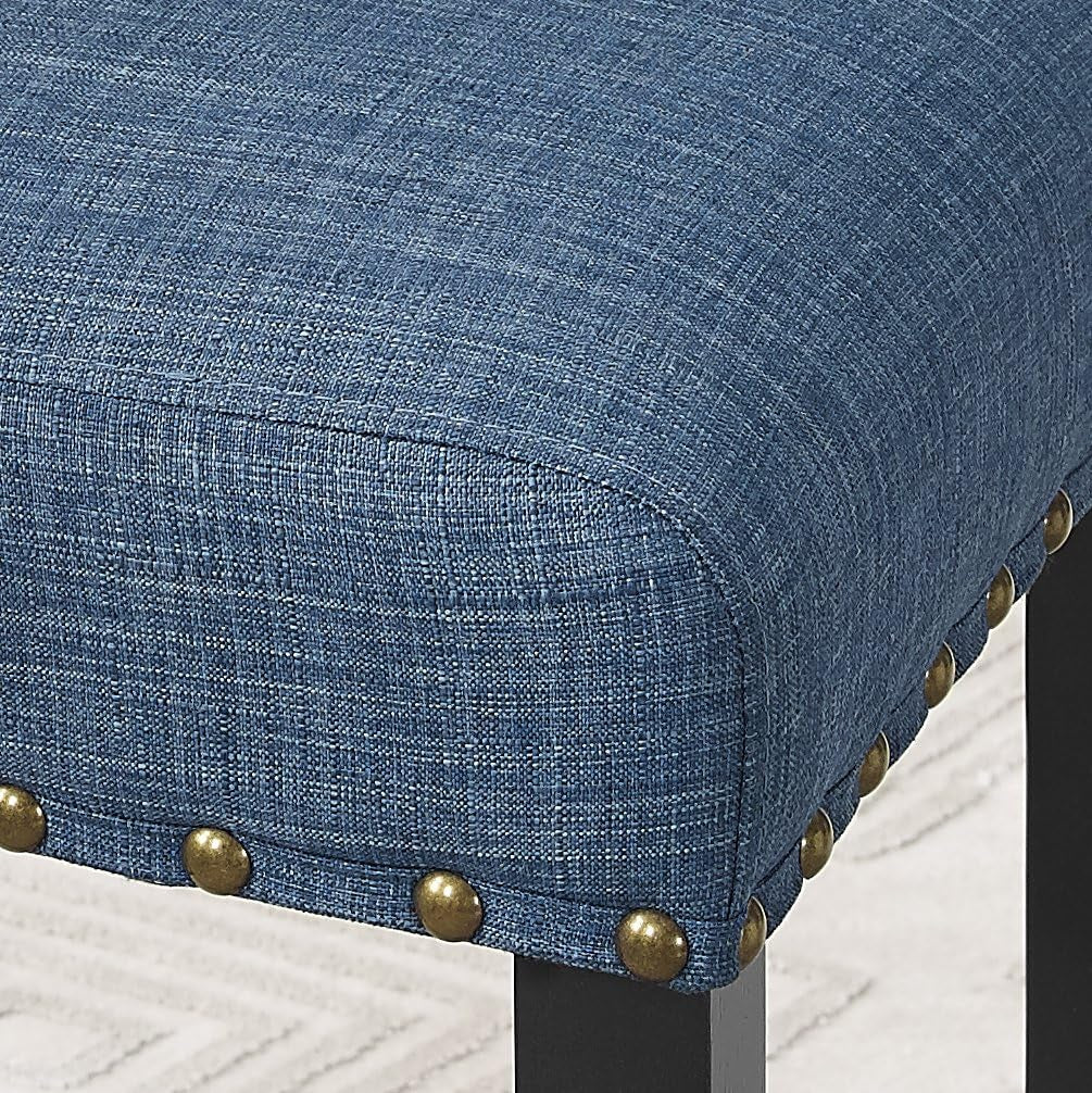 Biony Blue Fabric Dining Chair Set of 2 With Nailhead Trim
