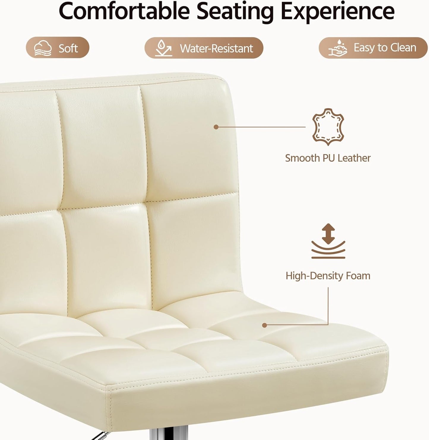 Beige Adjustable PU Leather Swivel Bar Stools Set Of 2