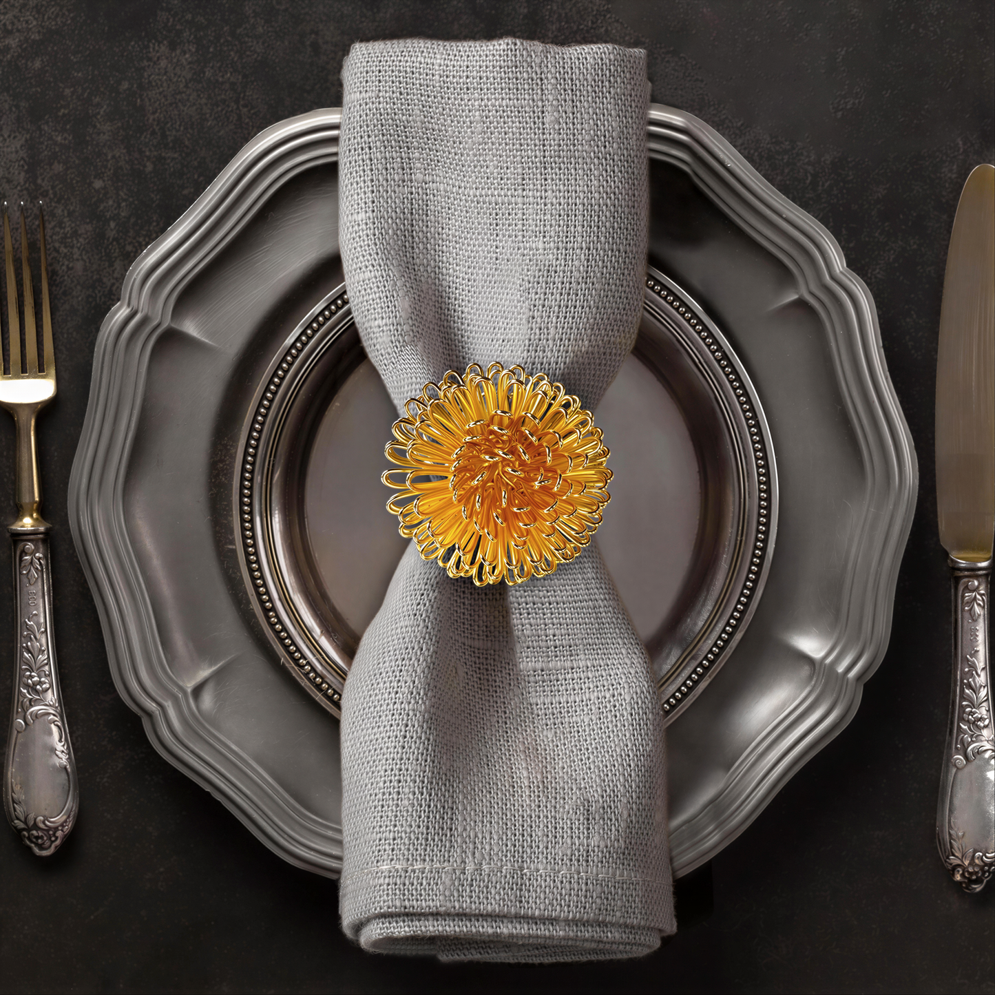 Gold Floral Napkin Rings – Elegant Rust Resistant Table Decor Accent