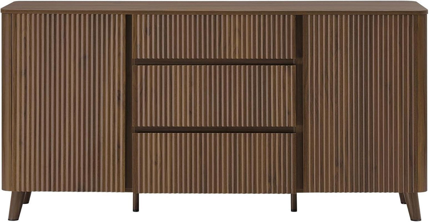 62 Inch Walnut Sideboard Buffet With Adjustable Shelves