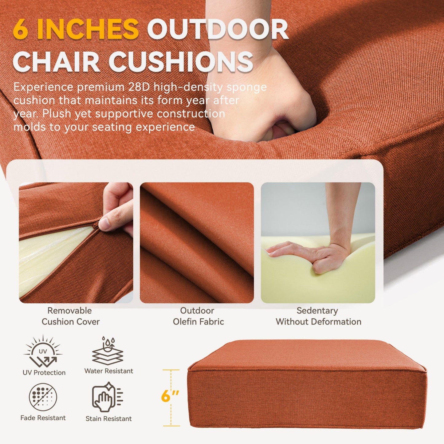 6" Thicker Outdoor Chair Cushion Set - 2 Packs