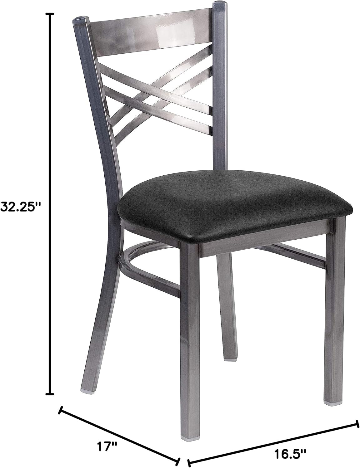 Two Pack Hercules Series Clear Coated X Back Metal Restaurant Chair Black Vinyl Seat