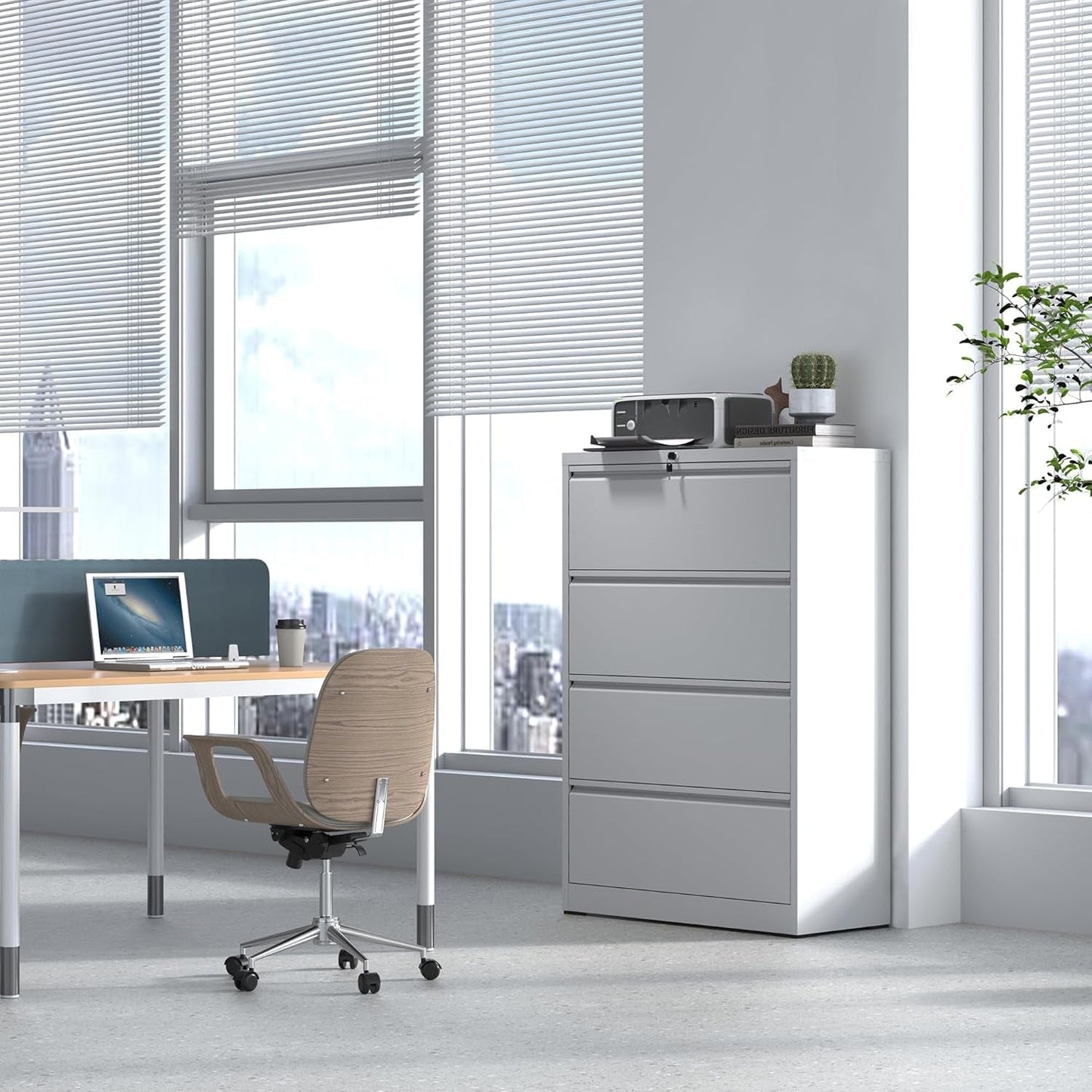 Lateral File Cabinet 4 Drawer White Metal With Locks