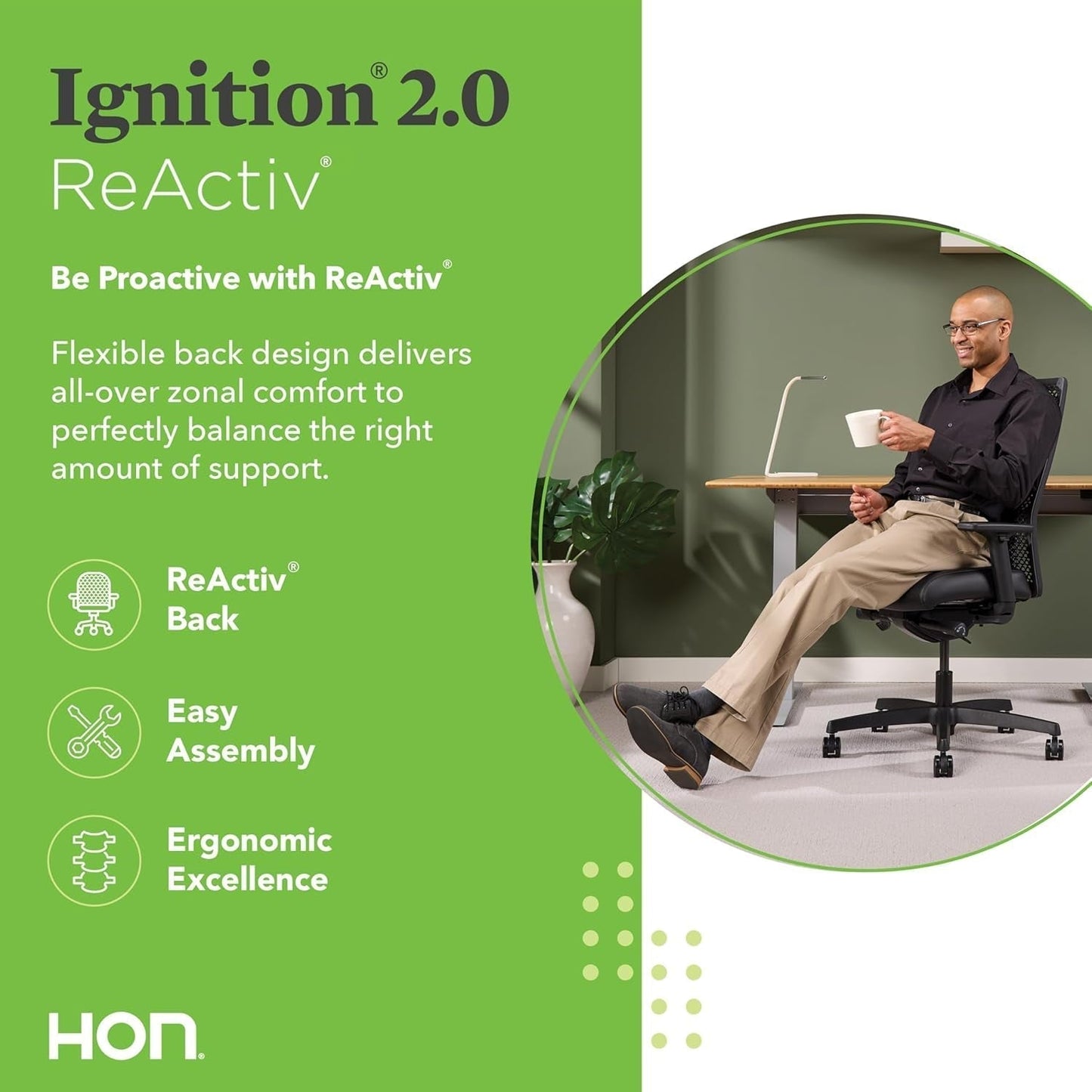 Ignition Two Point Zero Ergonomic Office Chair Adjustable Lumbar Support Black