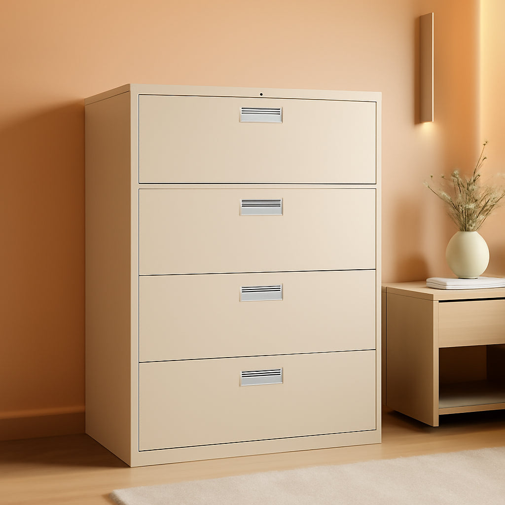 4 Drawer Lateral File Cabinet With Lock Light Gray