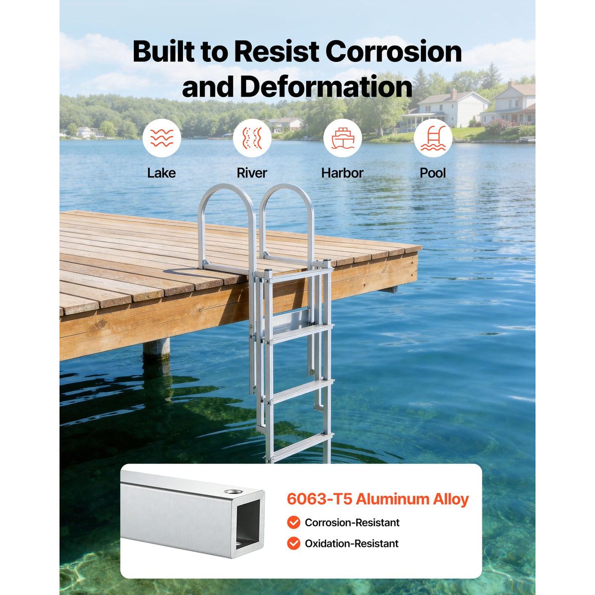 Retractable Dock Ladder - 5 Steps, Aluminum Alloy