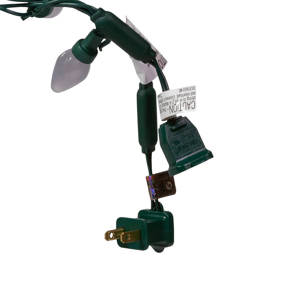 25-Light Warm White Pearl LED C7 Light Set With Green Wire