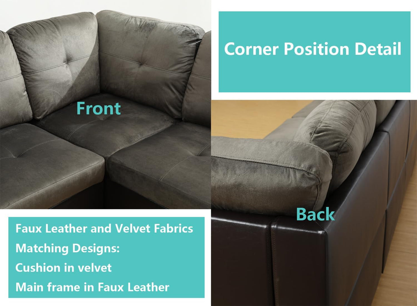 Taupe 105 Inch L Shaped Sectional Sofa With Storage Ottoman
