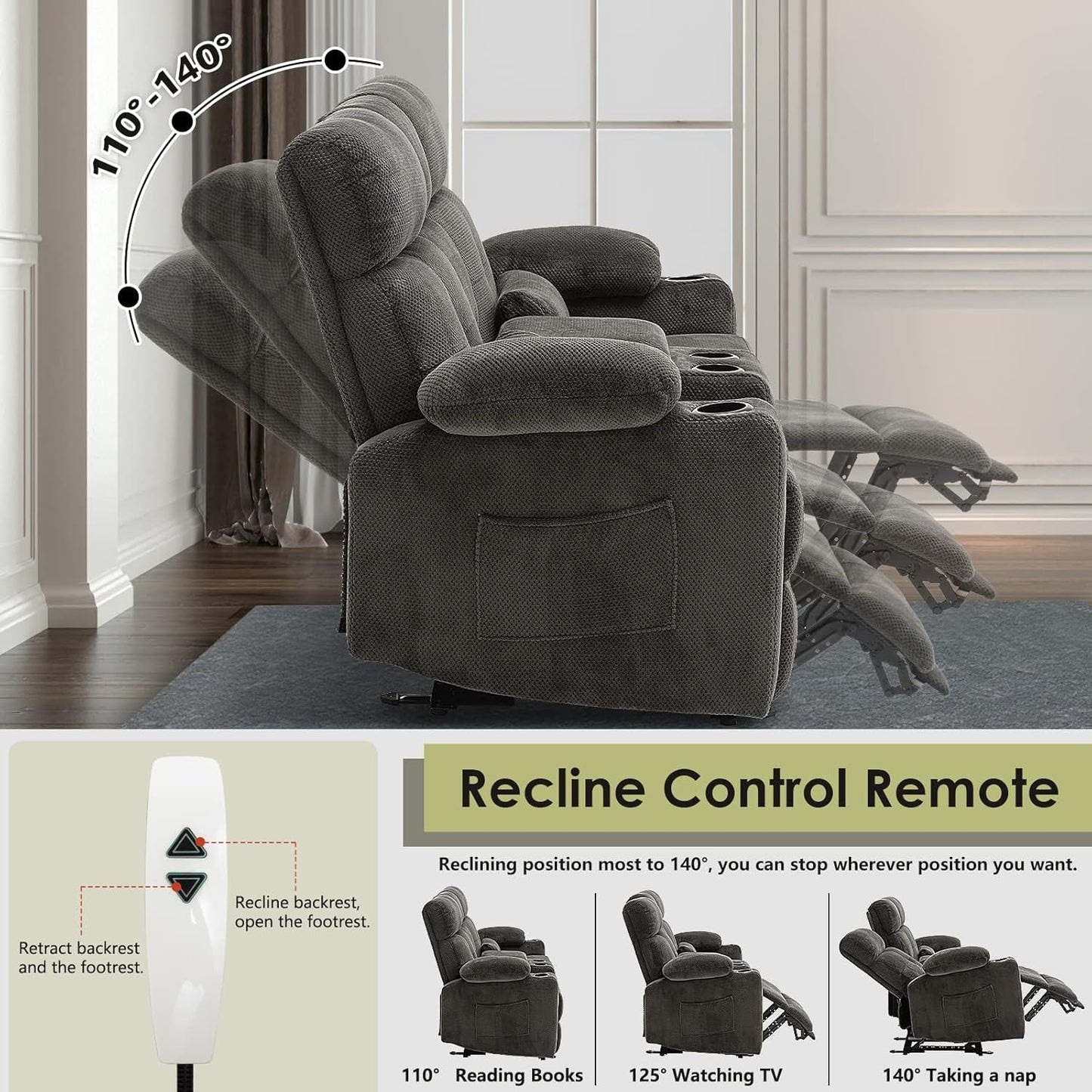 Power Reclining Sofa Set With Massage And USB Ports