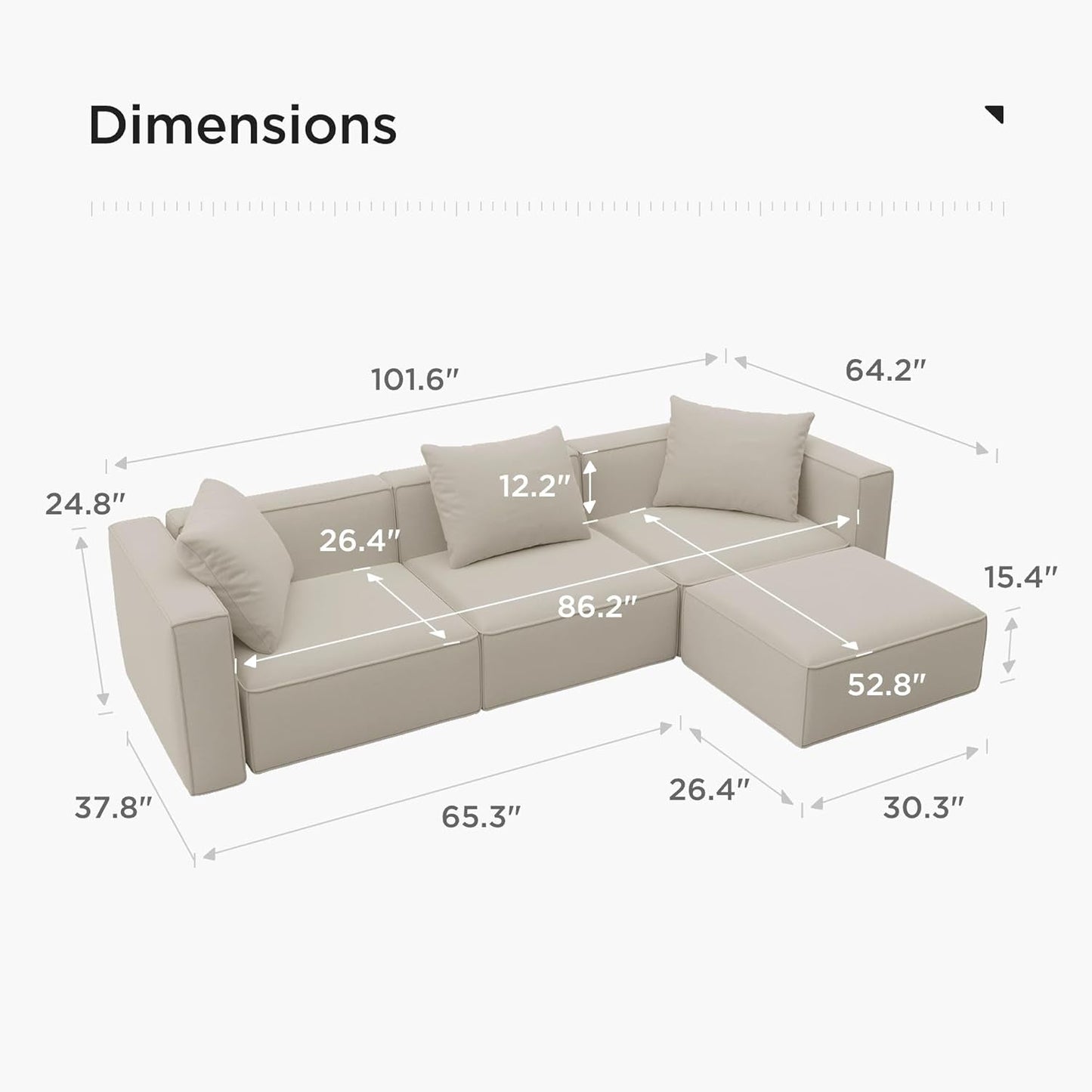 Modular Sectional Sofa Set Linen Cream With Ottoman And Chaise