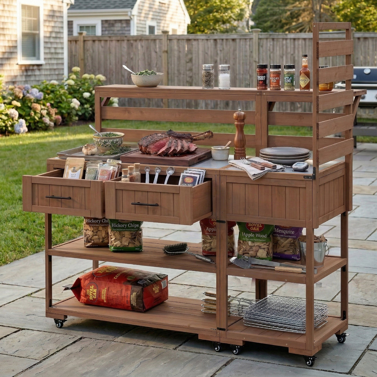 Topmax 62.3'' Patio Kitchen Island Solid Wood Kitchen Cart