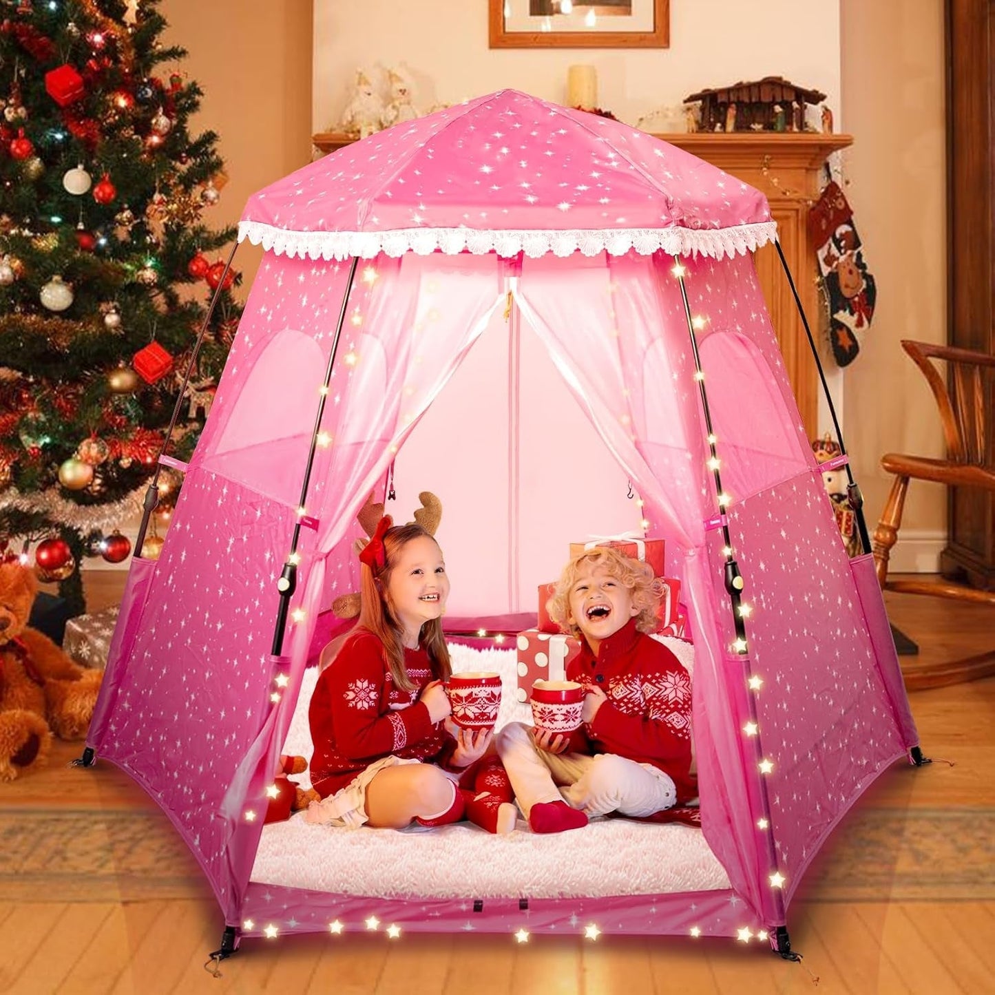 Kids Pop Up Play Tent 78x66 Inch Princess Castle Playhouse