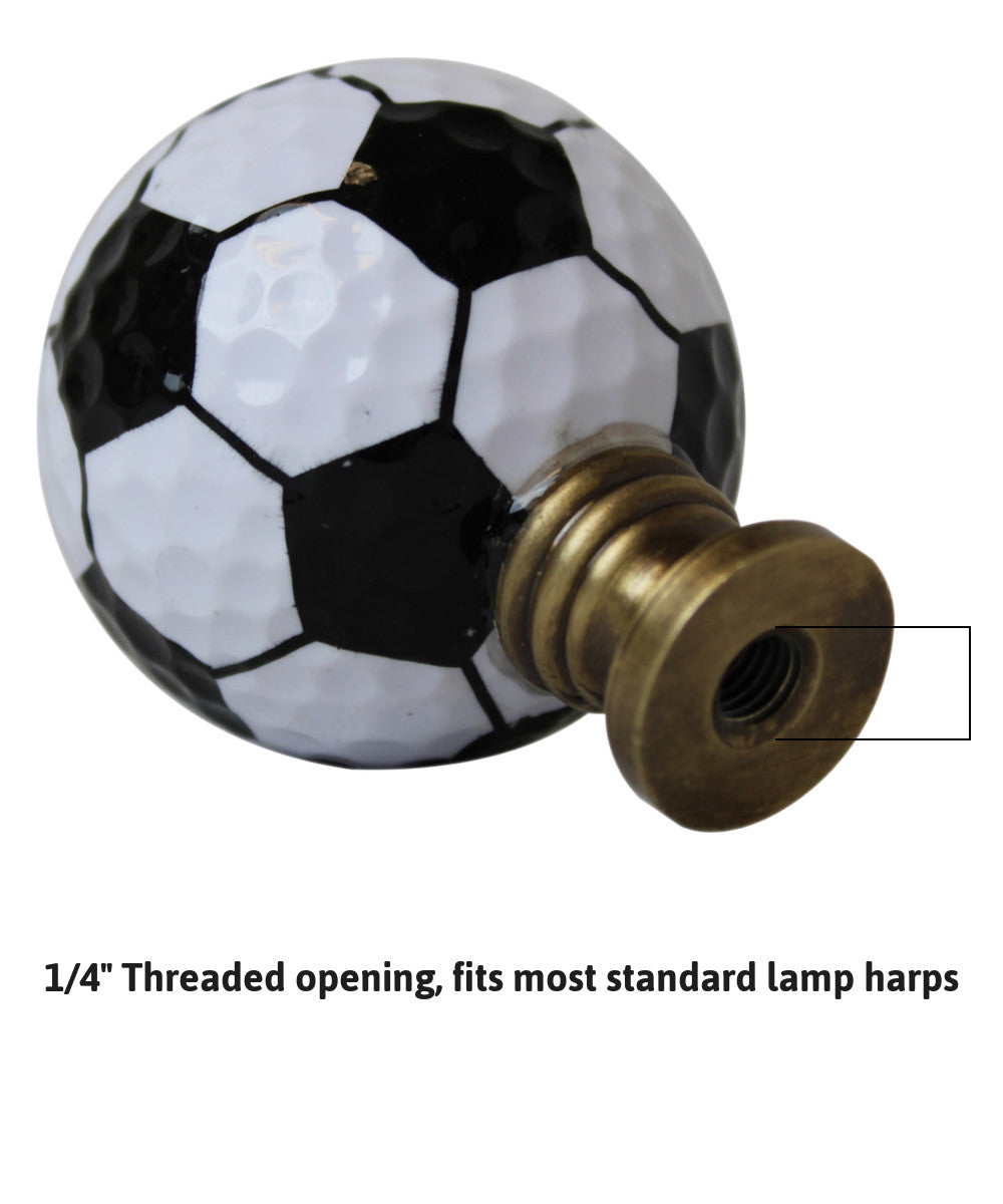 Soccer Ball Lamp Finial, Black and White Pentagon Pattern, 2.25"h