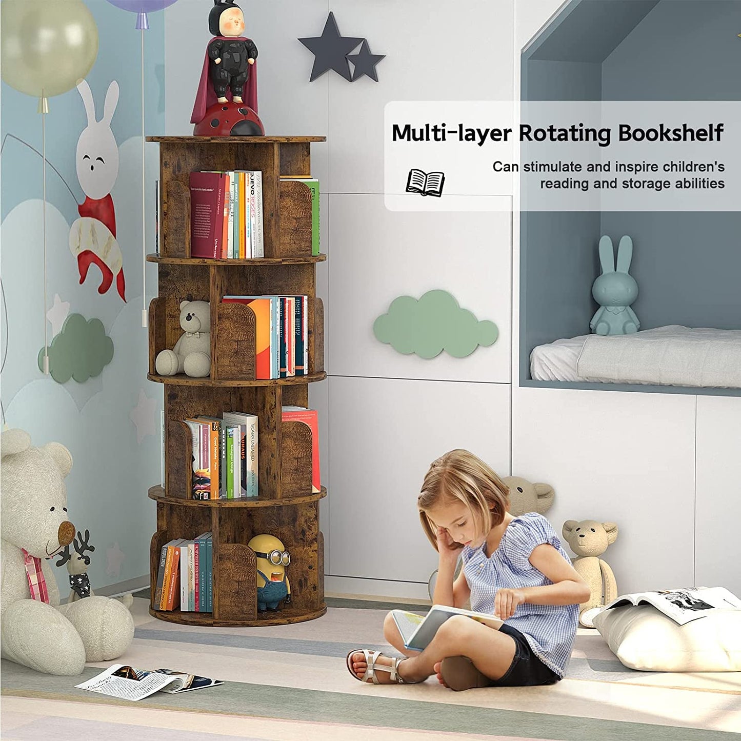 Rotating Corner Bookshelf 360 Degree 4 Tier Space Saving