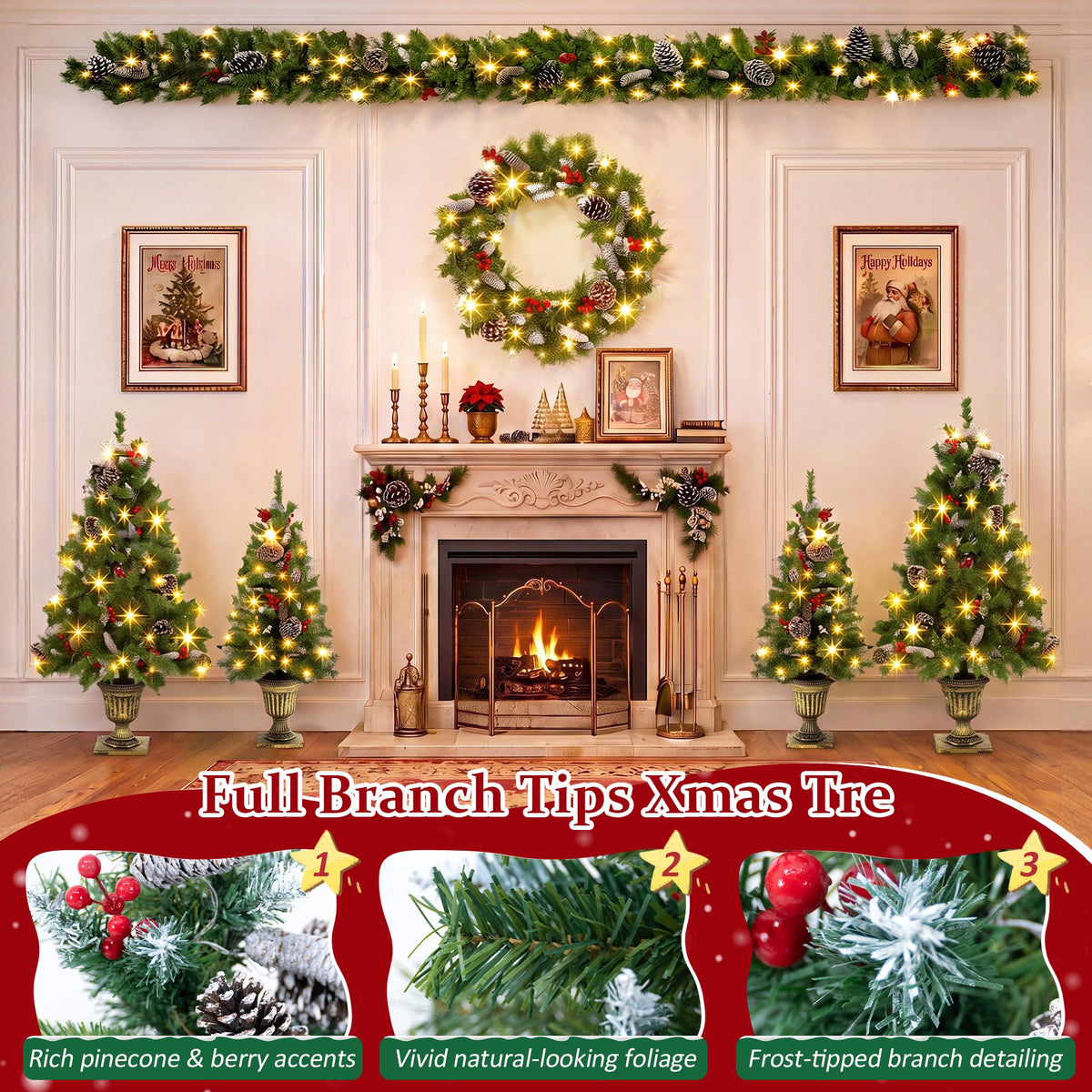 6-Piece Christmas Tree Set – 4 Trees, Wreath, and Garland