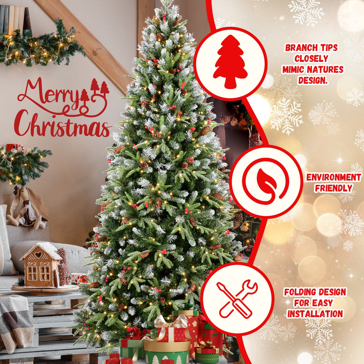8Ft Christmas Tree with 600 Warm Lights