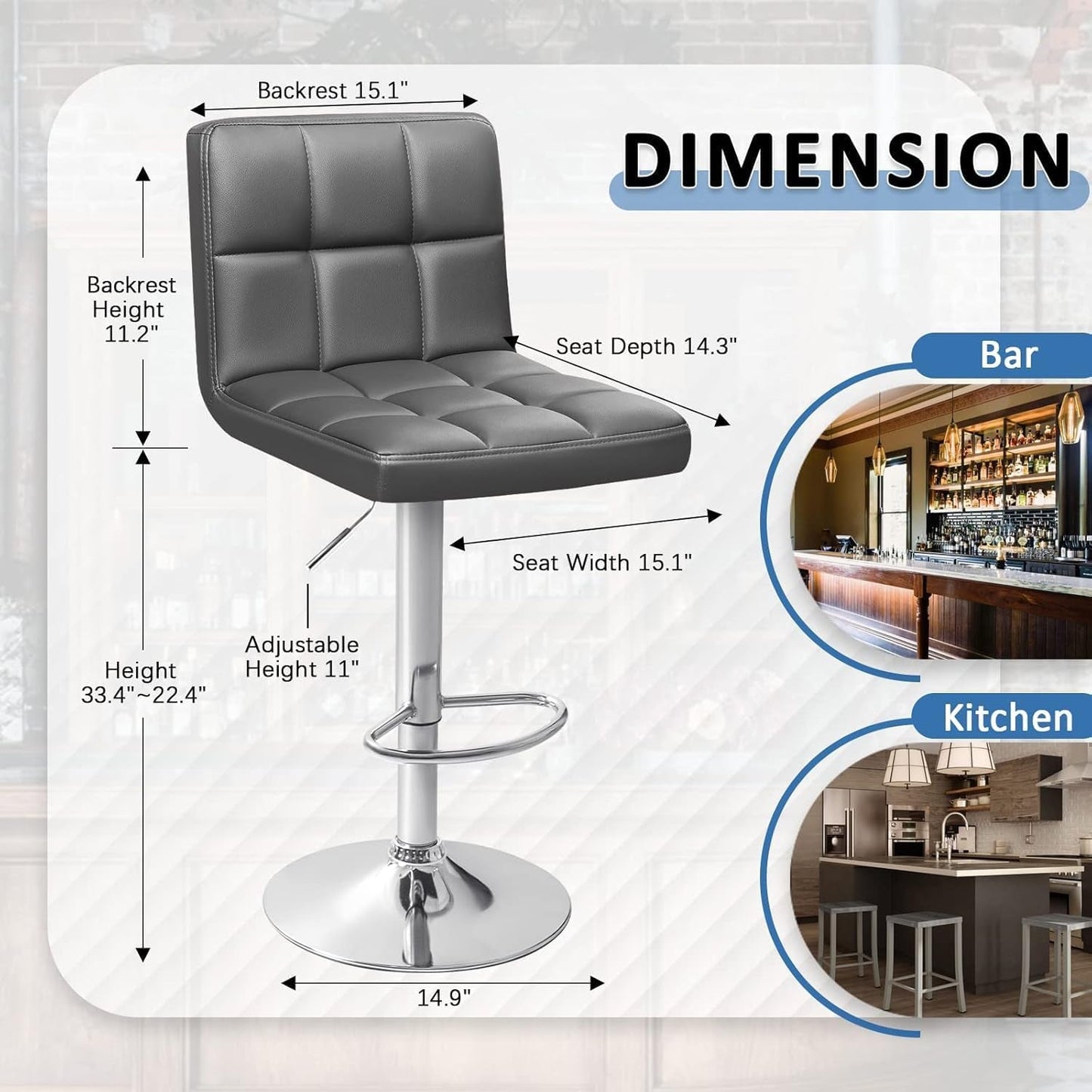 Modern PU Leather Adjustable Swivel Bar Stools Deep Gray