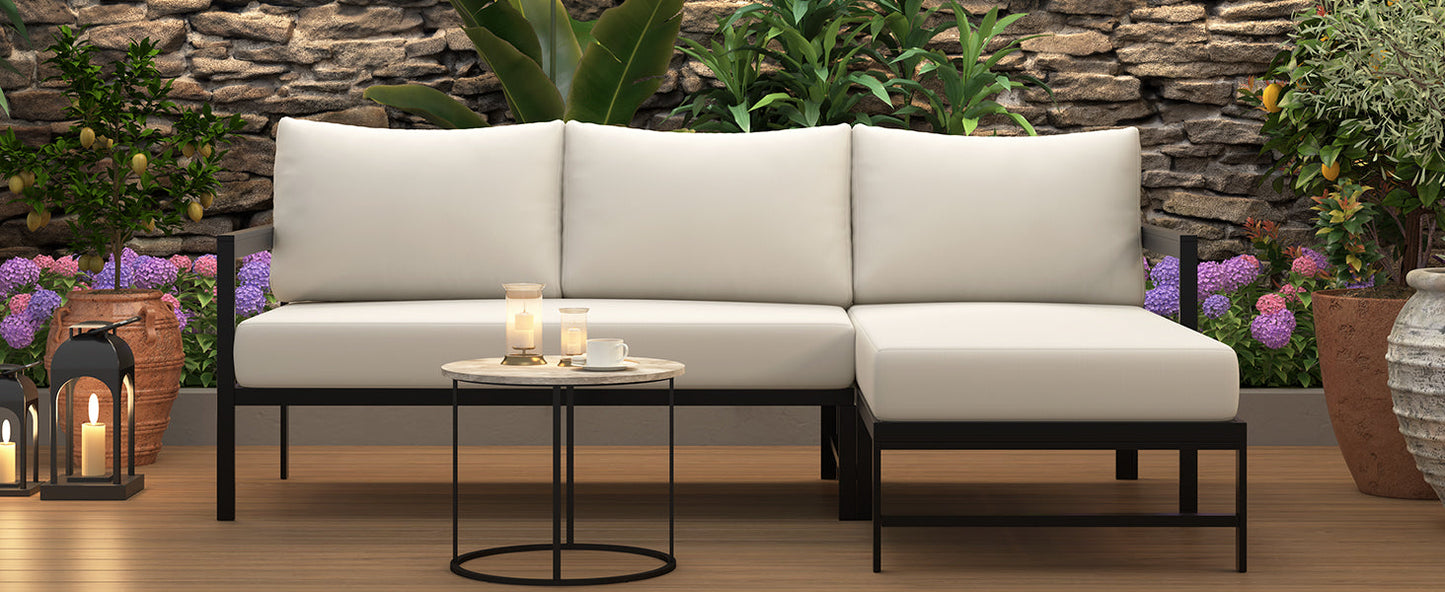 U_Style Outdoor L-Shaped Sofa with Iron Frame