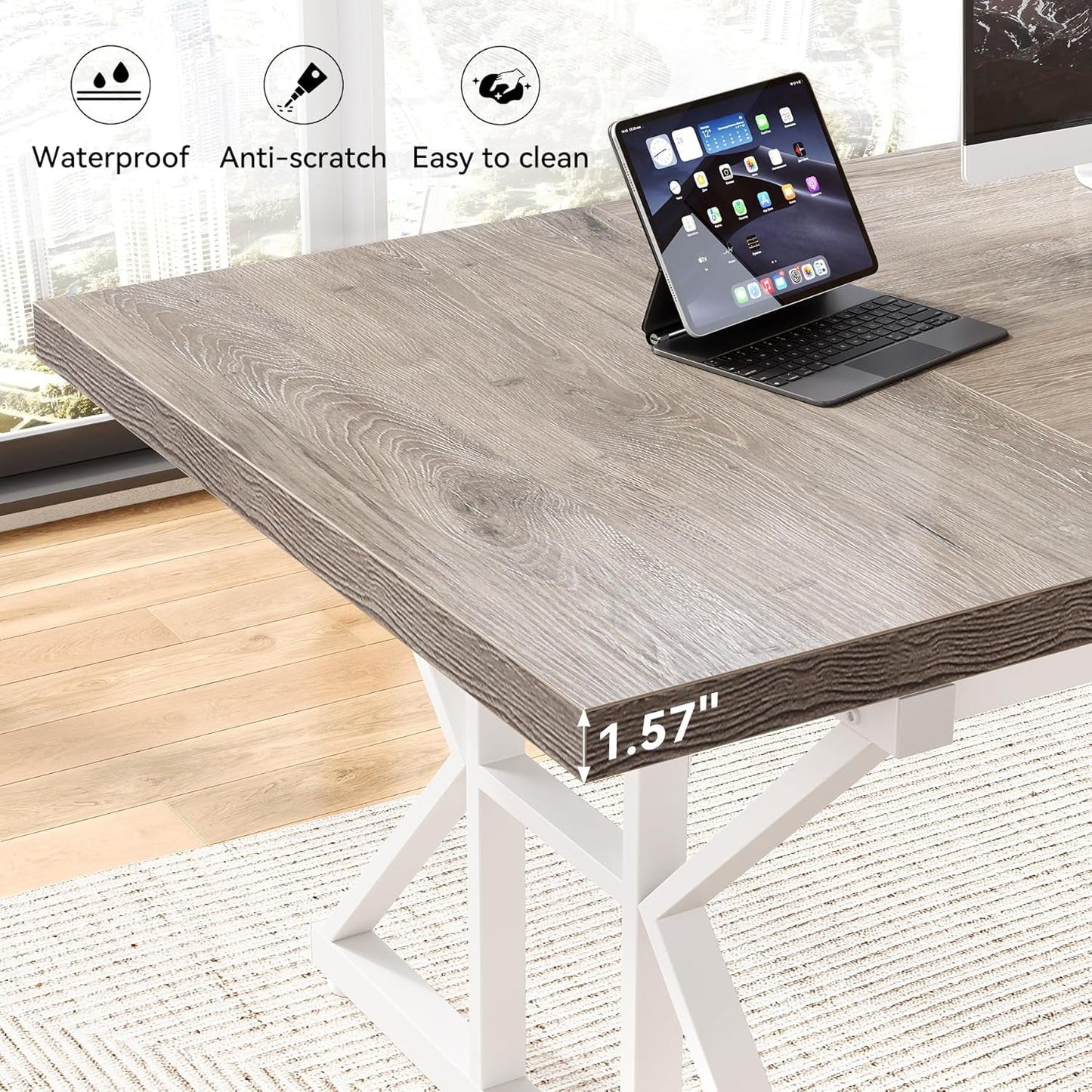 70.8 Inch Modern Executive Desk Grey White Home Office