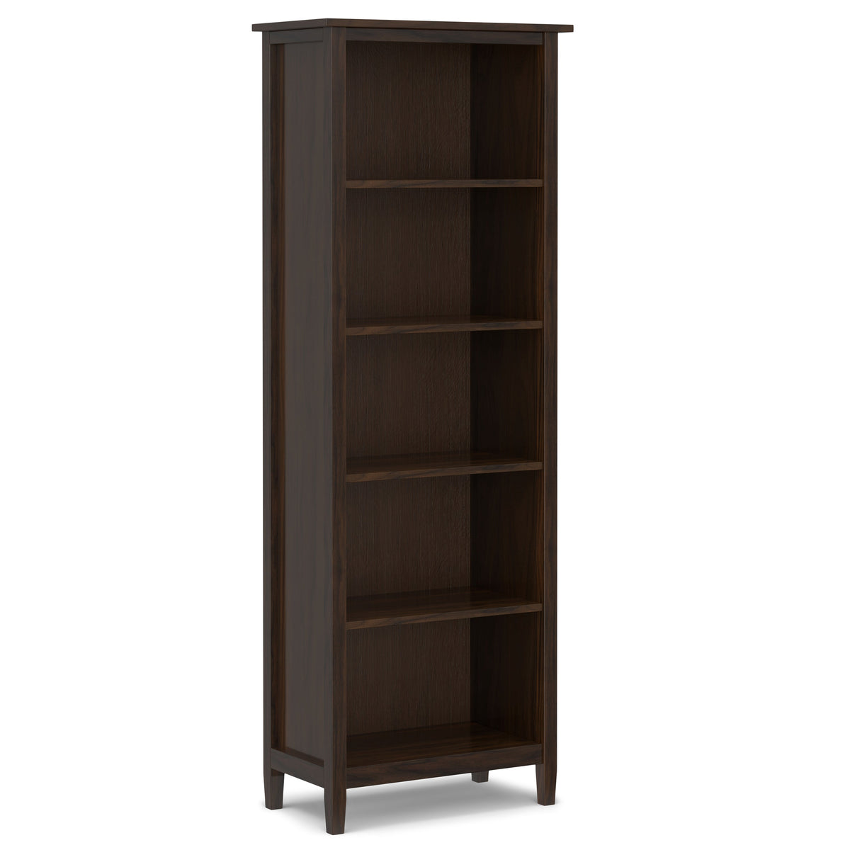 Warm Shaker 72 Inch Tall Solid Wood 5 Shelf Bookcase in Brunette