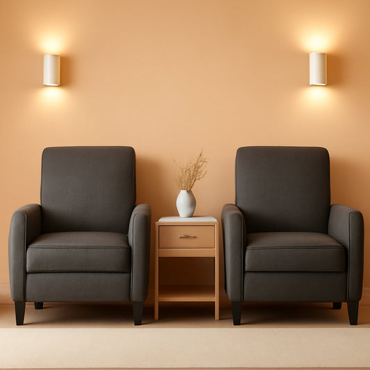 Emmie Fabric Recliner Set Of 2 In Smoke And Dark Brown