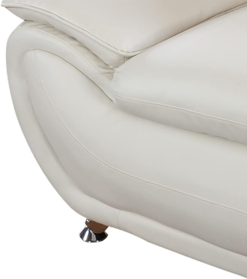 Cream White 2 Piece Faux Leather Sofa Set Living Room