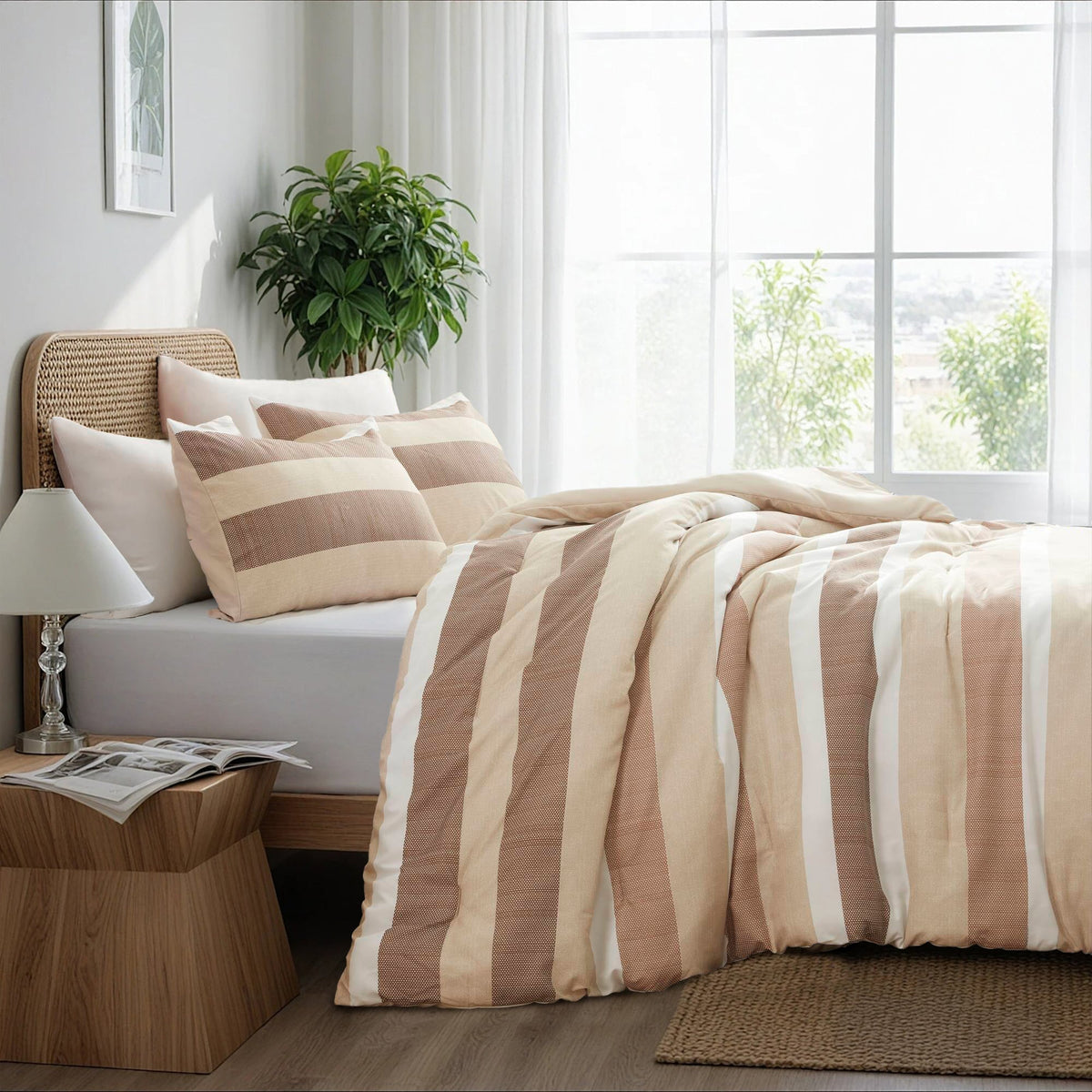 3-Piece King/Cal King Stripe Textured Print Comforter Set