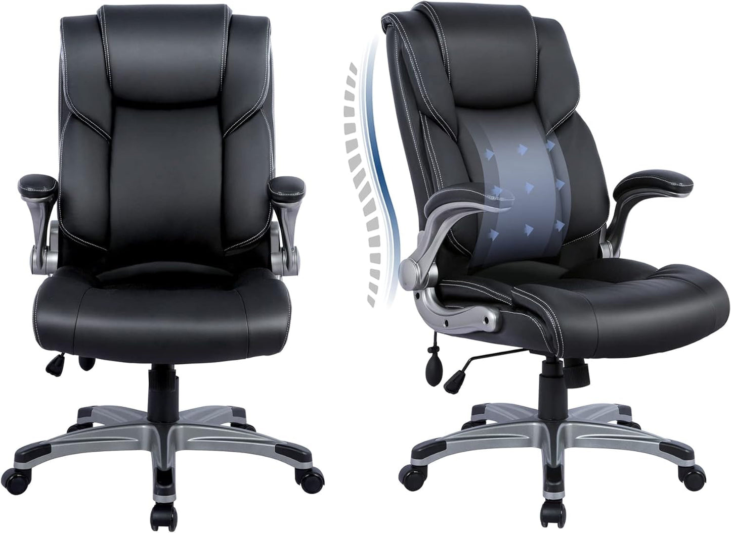 Black Leather Executive Office Chairs 2 Pack With Flip Arms