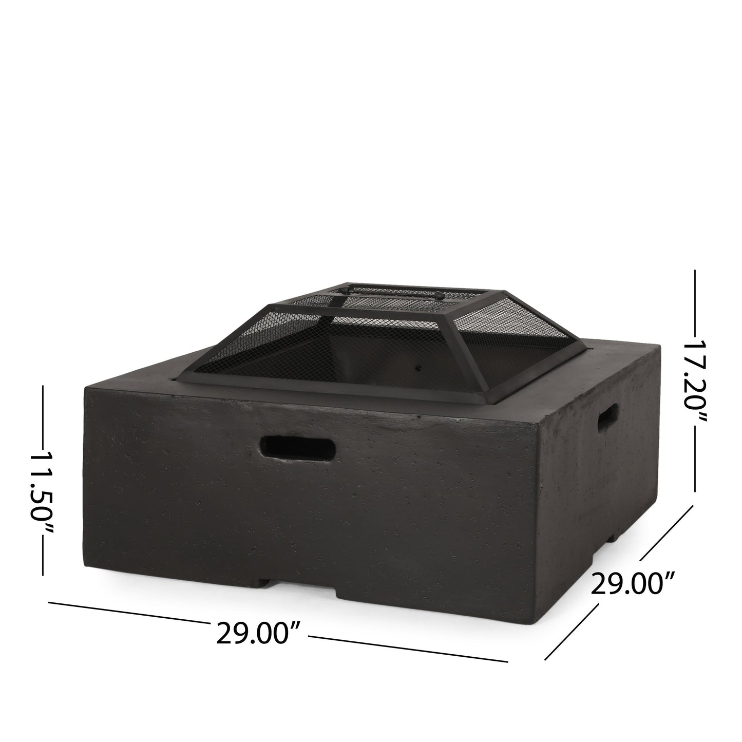 Outdoor 29' Square MgO Wood-Burning Fire Pit, Dark Gray