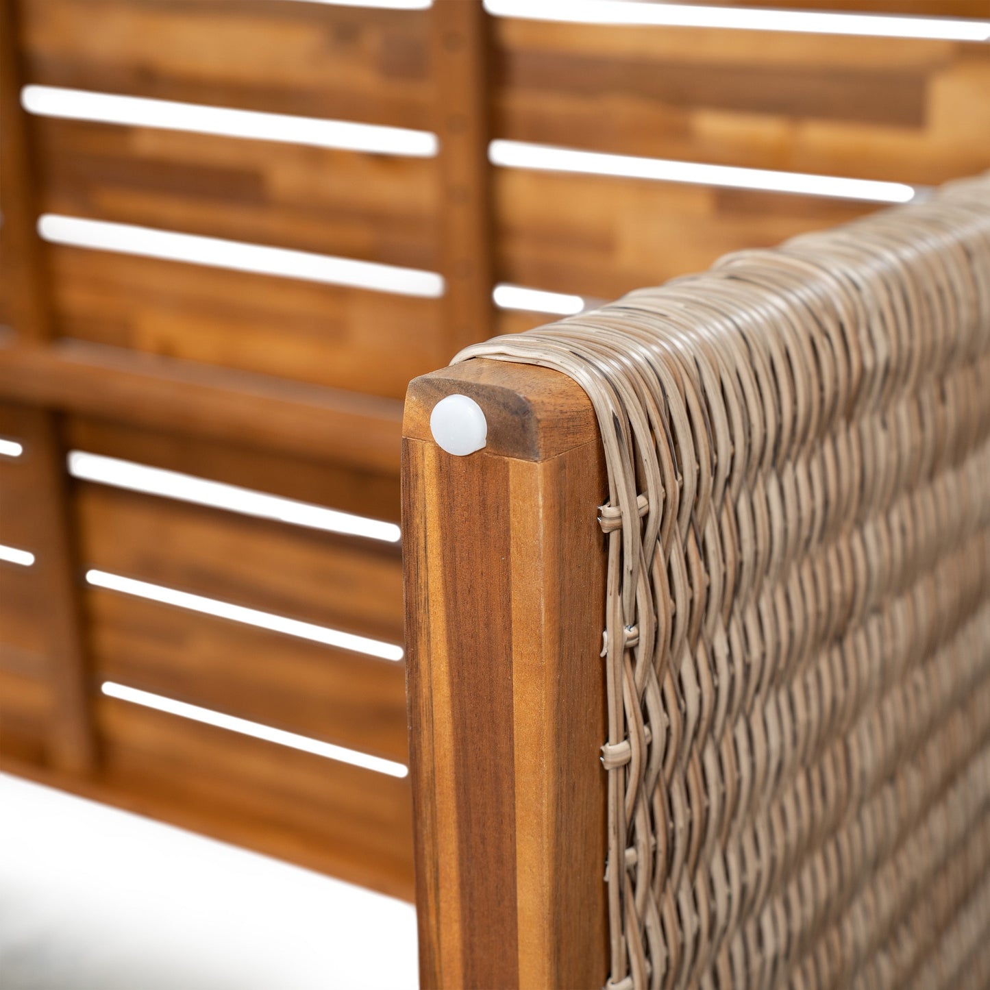 Outdoor Acacia Wood Dining Table,Teak Finish+ Brown Wicker