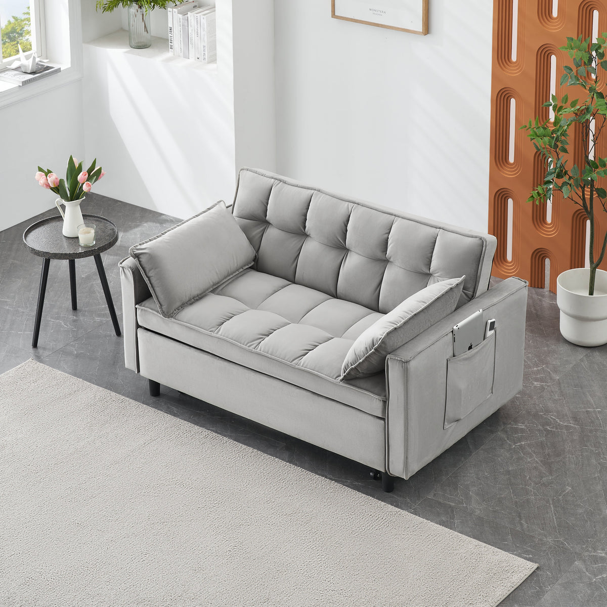 Modern Velvet Loveseat Futon Sofa Couch Pullout Bed