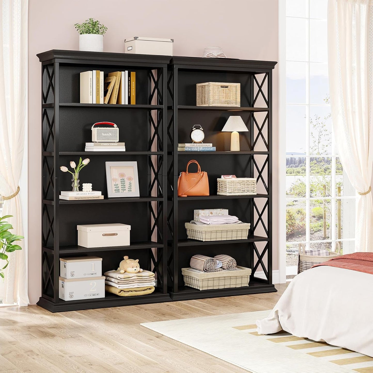 71 Inch 6 Tier Industrial Bookcase Floor Standing All Black