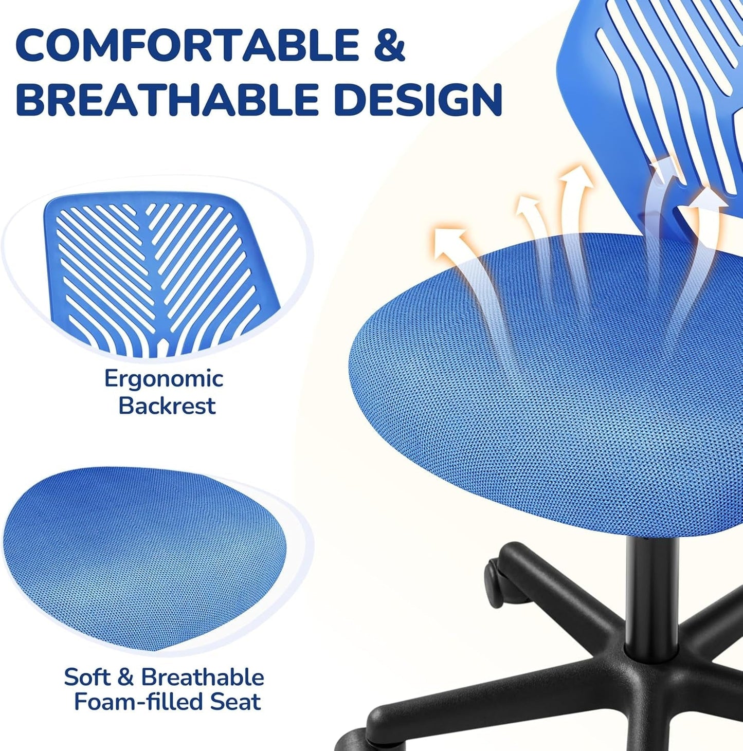 Blue Adjustable Student Desk Chair With Lumbar Support